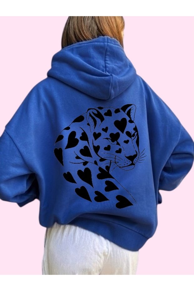 Unisex Heart Tiger Colorful Custom Printed Cotton Oversize Hooded Sweatshirt