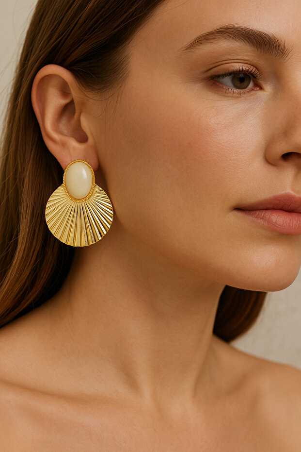 Kadın Çelik Sedefli Yelpaze Küpe - 1