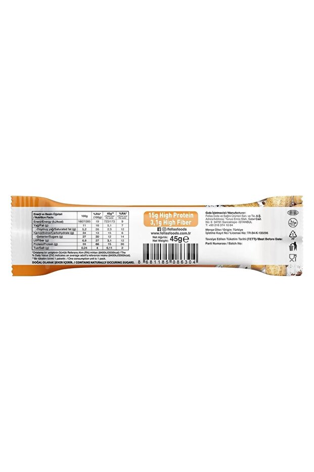 Yüksek Protein Bar - Yer Fıstıklı ve Kakaolu 45g (3 Adet) - 4