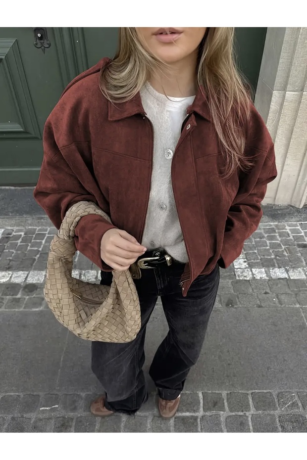 Oversize Bomber Süet Ceket - 2