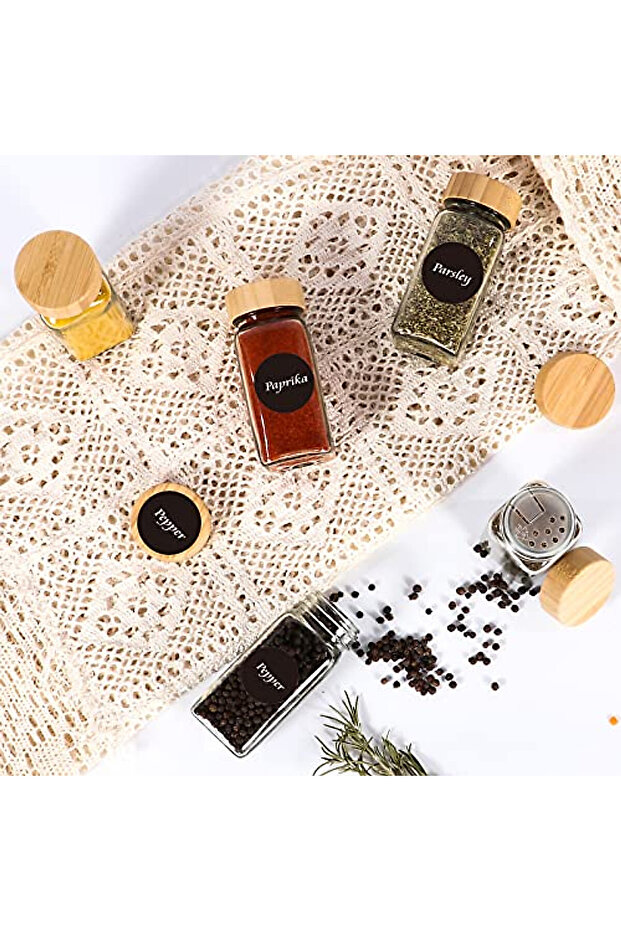 Set of 12 Square Glass Spice Jars with Bamboo Lids and 12 Labels Included - 3