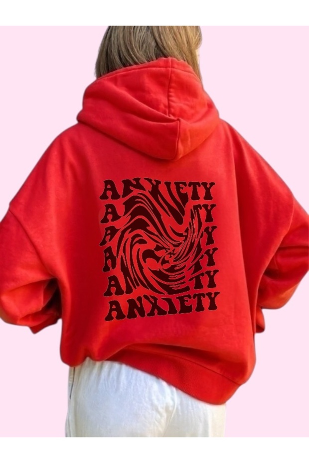 Unisex Anxiety Colorful Custom Printed Cotton Oversize Hooded Sweatshirt