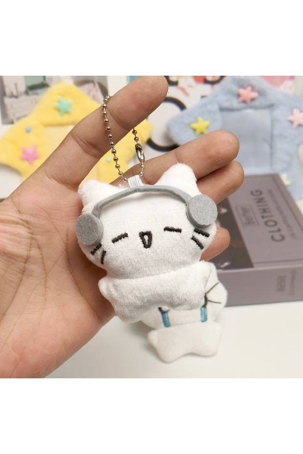 headphone cat 1pc Cute Headphones Kitten Couple Keychain Mini Crying Cat Doll Plush Keyring Cartoon