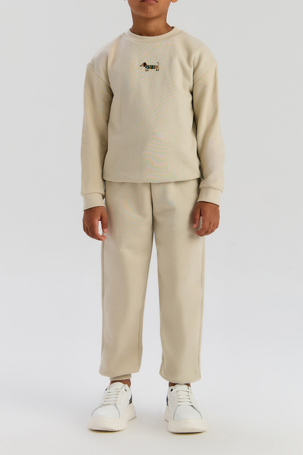 Boy Beige Tracksuit Bottom - 2