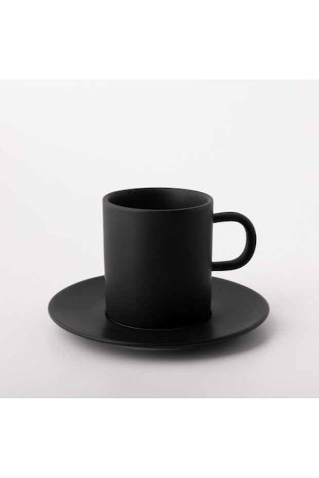 Set 6 Cups with 6 Saucers, Malooki, Matte Black, 90 ml - 1