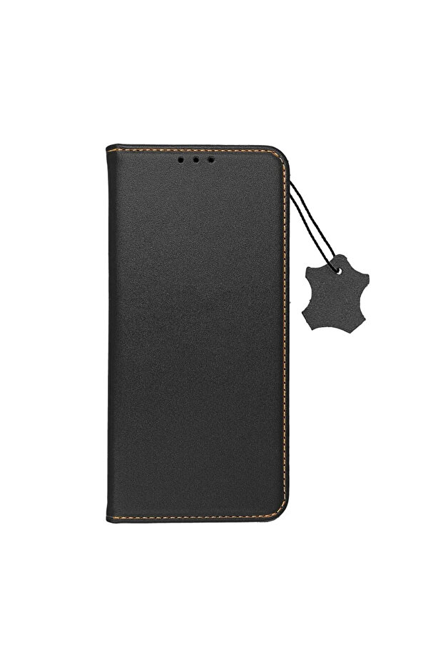 Genuine Leather Flip Case for Samsung Galaxy A25, Stand Function, Black - 1