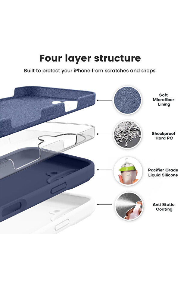 VelvetFlex Silicone Microfiber Protective Case for Apple iPhone 16 Plus, Navy Blue - 3