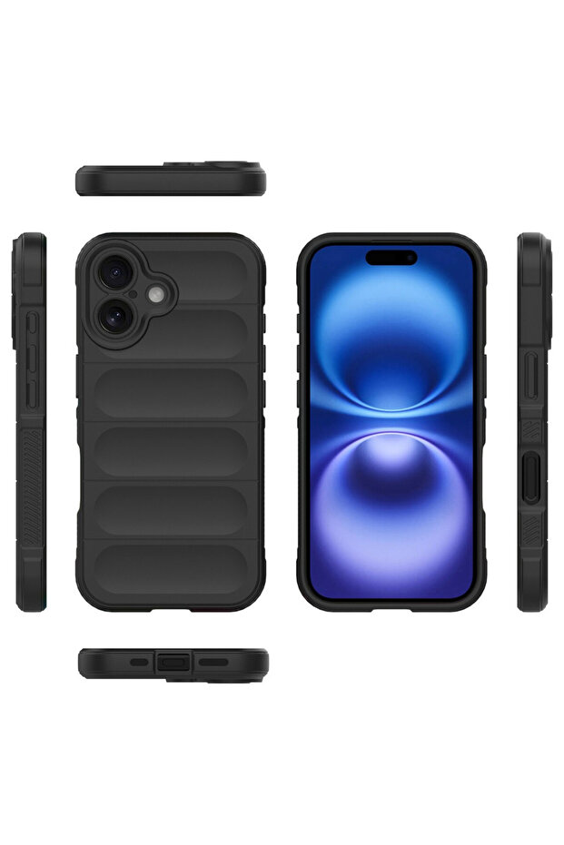 Buffer Case with Microfiber for Apple iPhone 16, Flexible TPU, Black - 6