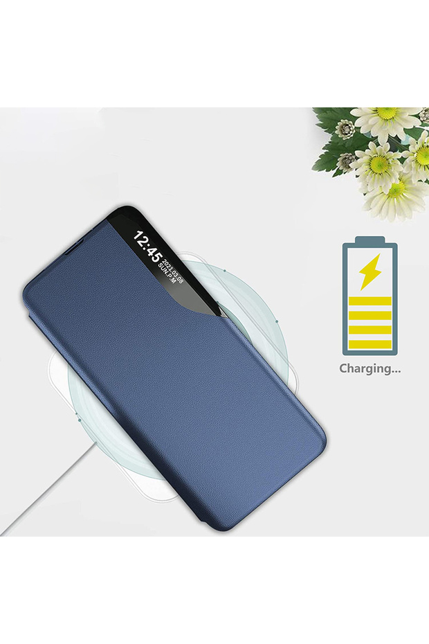 Leather Flip Case for Honor Magic 4 Lite, Unique S-View, Smart Stand, Blue - 5