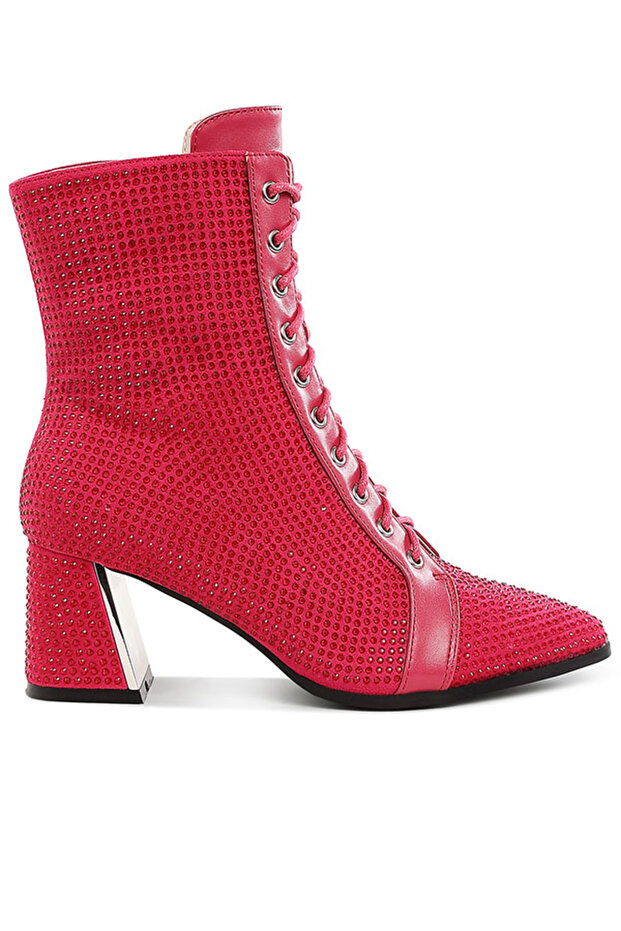 Women Rhinestone Embellished Ankle Boots in Fuchsia