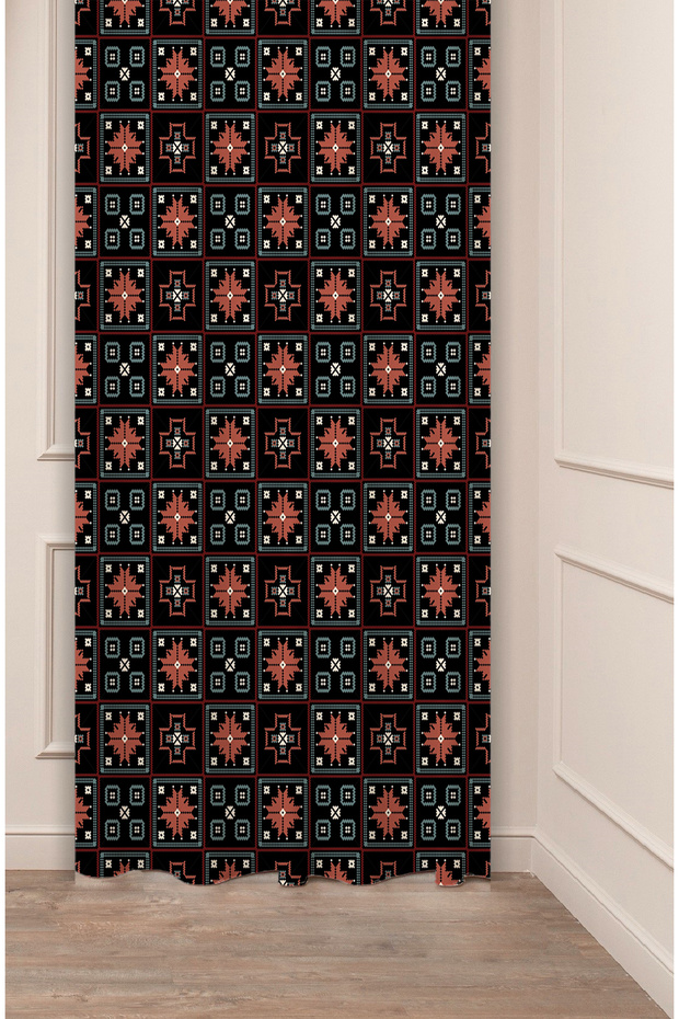 Authentic Anatolian Motifs Old Ancient Patterned Special Design Digital Printed (Single Wing) Stylish Background Curtain