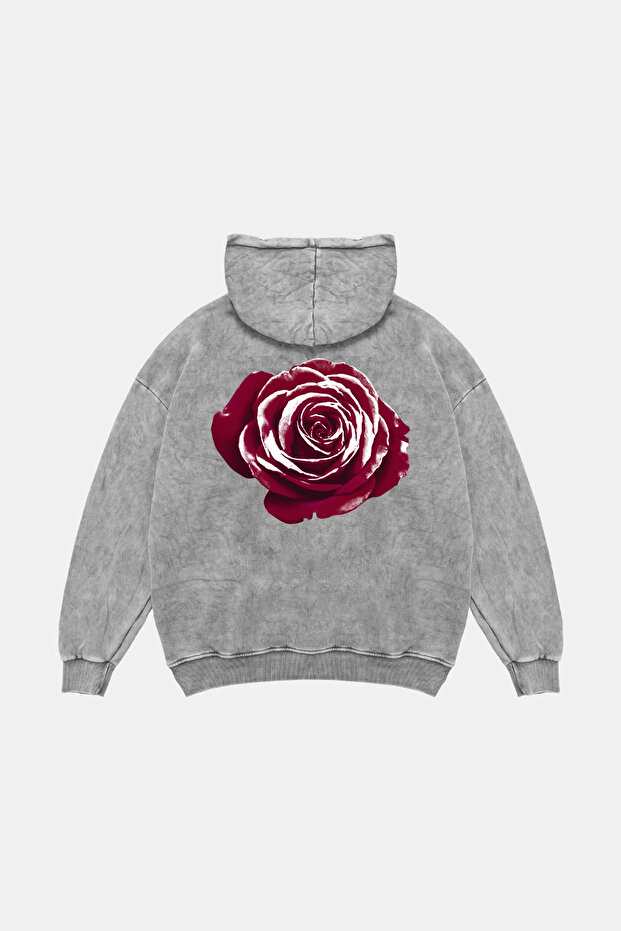 Alert Rose Printed Oversize Unisex Washable White Hoodie