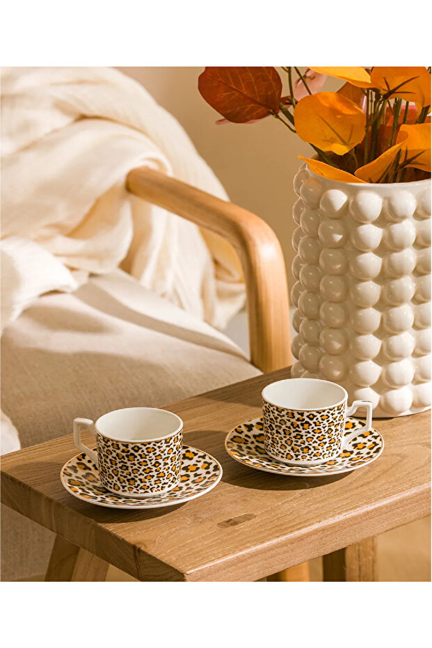LCW HOME Leopar Desenli İki Kişilik Porselen Kahve Fincan Takımı 90 ml - 1