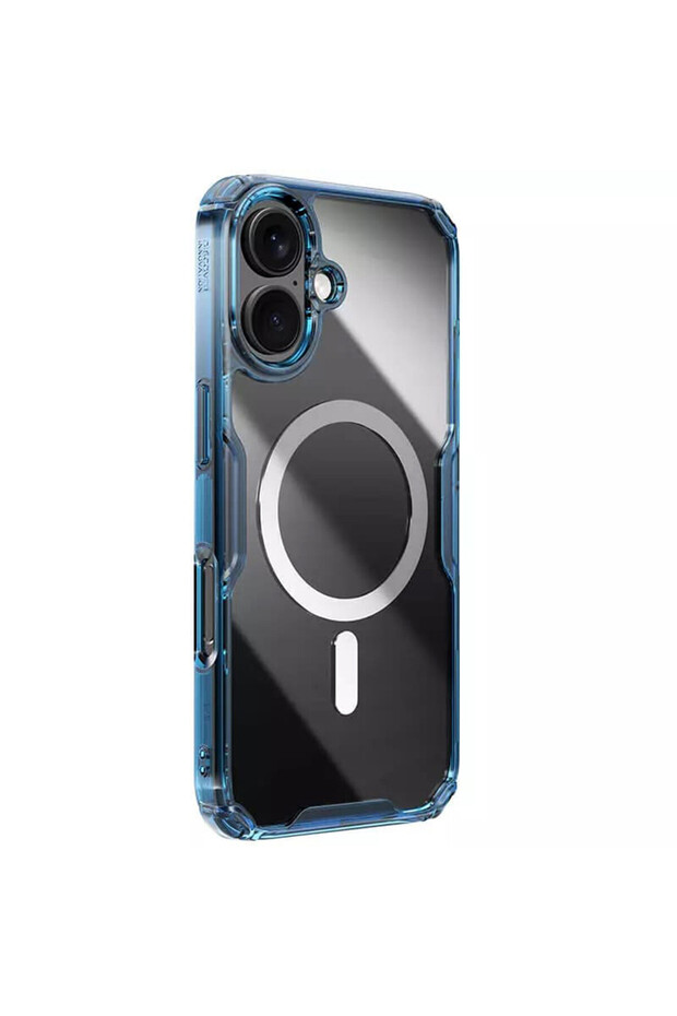 AntiShock Case for Apple iPhone 16, Magnetic Function, Transparent/Blue - 3