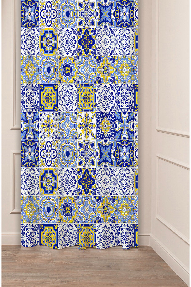 Authentic Anatolian Motifs Old Ancient Patterned Special Design Digital Printed (Single Wing) Stylish Background Curtain