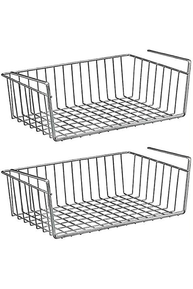 2 Pcs Silver Kitchen Under Shelf Storage Basket Large - Lightweight Metal Organizer Rack
