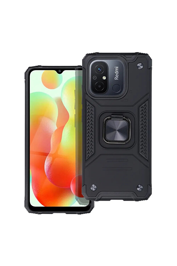 Armor Ring Case for Xiaomi Redmi 12C, Ring Support, Rugged Durable Case, Titanium Black - 1