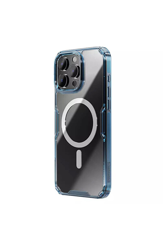 AntiShock Case for Apple iPhone 16 Pro, Magnetic Function, Transparent/Blue - 3