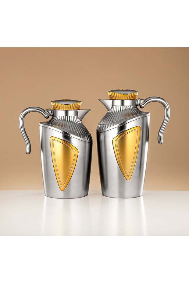 2 Pieces Vacuum Flask Set Matt Silver & Gold
