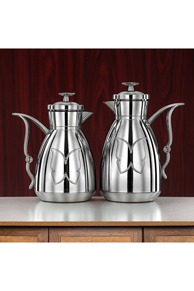 Vacuum Flask Set Plastic Push Button 0.7 L + 1 L Silver (SM-2 C 142-070/100 ALL C) - Tea &