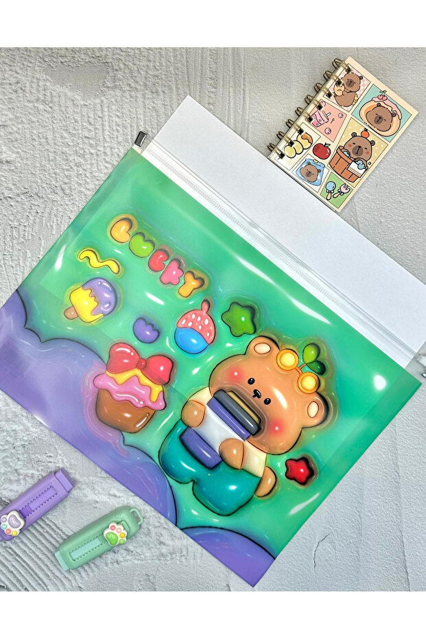 Teddy Bear Transparent Single Compartment A4 Zippered File Folder / Document File/Organizer Folder - 7