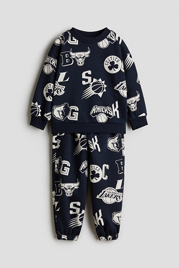 2 Parçalı Baskılı Sweatshirt ve Jogger Pantolon - 2