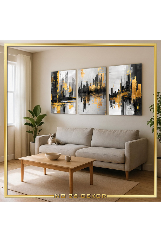 3’lü Ahşap MDF Tablo Seti - 1