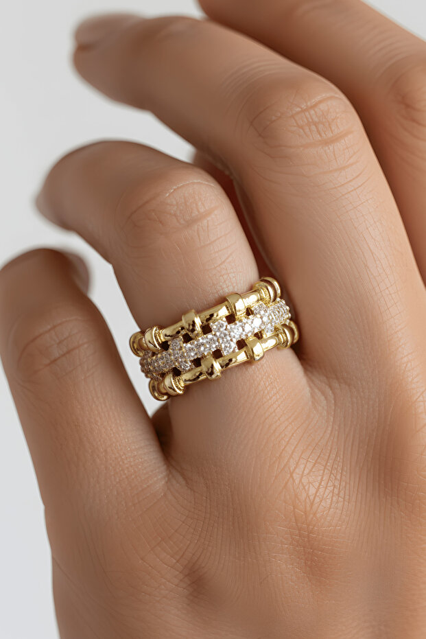 خاتم مزدوج الصف مرصع بالجواهر - 2