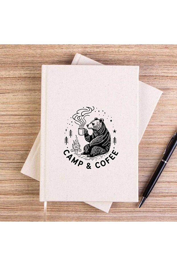 Camp Coffe Bear Cream Unlined Canvas Notebook - 1