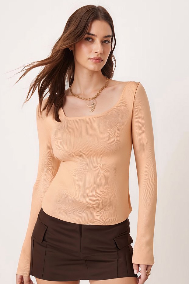 Women's Mink Square Neck Lycra Knitwear Blouse Arm-26K069002