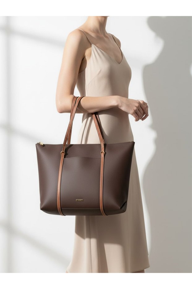 Women's 2-Sleeve Stripe Detailed Sporty Stylish Shopper Handbag and Shoulder Bag