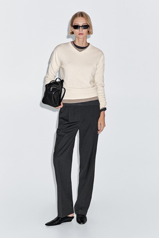 Yünlü V yaka triko kazak - 1