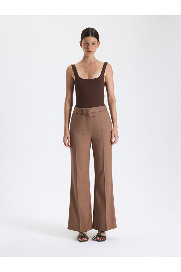 Taba Kuşaklı Bol Paça Pantolon - 1