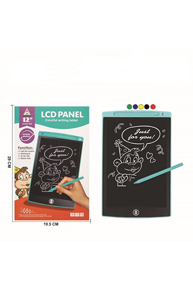 لوحة كتابة إلكترونية LCD ملونة مقاس 12 بوصة للأطفال مع وظيفة قفل المحتوى متوفرة بألوان متعددة