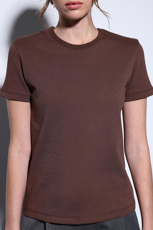 Kahve Basic Kadın T-Shirt - 3