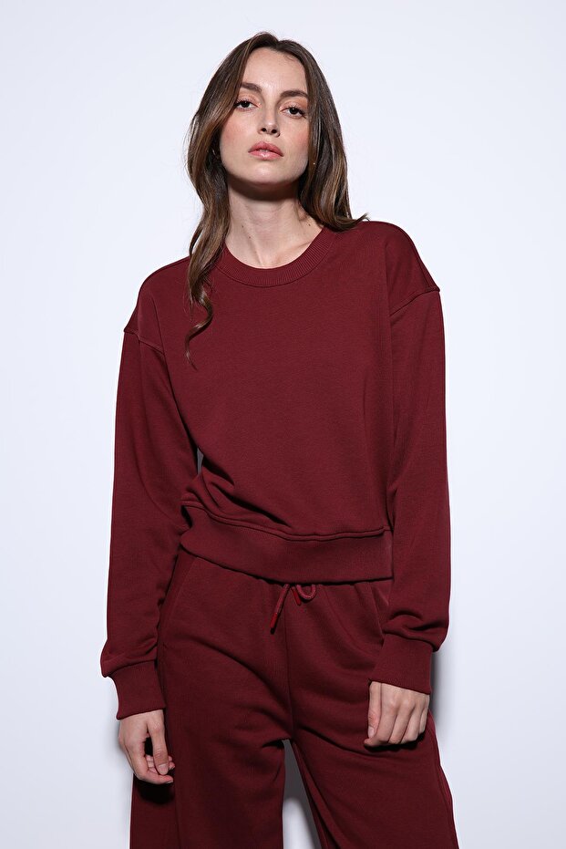 Bordo Basic Kadın Sweatshirt - 1