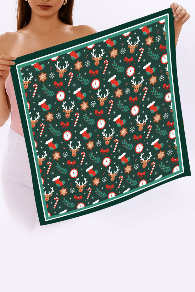 New Season New Year Patterned Bandana Scarf New Year Gift Shawl Estascarf 70X70 cm