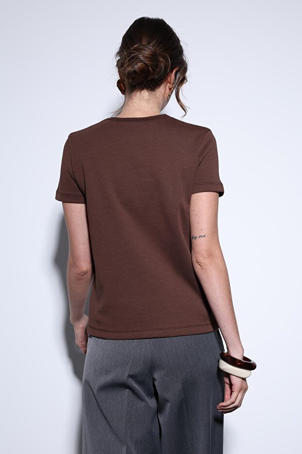 Kahve Basic Kadın T-Shirt - 4