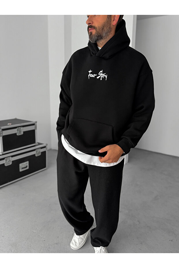 Siyah Cookie Monster Baskılı Kapüşonlu Sweat TW-7063 - 4