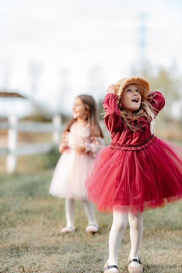 Rosa Velvet Puffy Tulle Girl's Dress Red