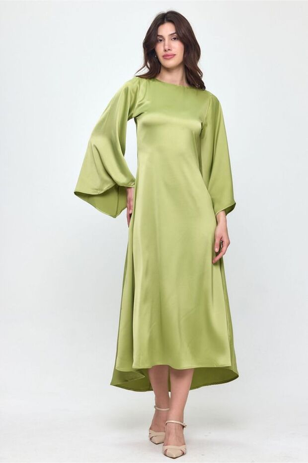 Saten Yarasa Kol Elbise - 3