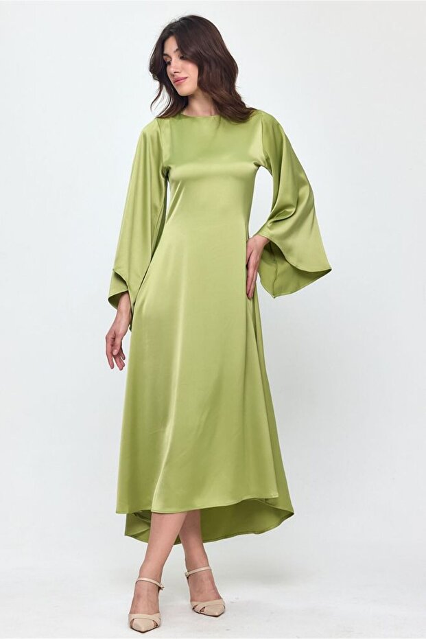 Saten Yarasa Kol Elbise - 1