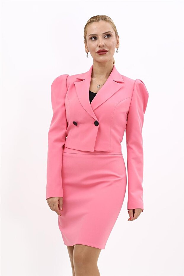 Men's Collared Drape Sleeve Short Jacket-Pink - 1057100