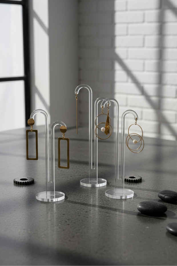 Set of 3 Earring Stand, Plexi Organizer, Countertop Stand, Jewelry Shooting Stand Palm
