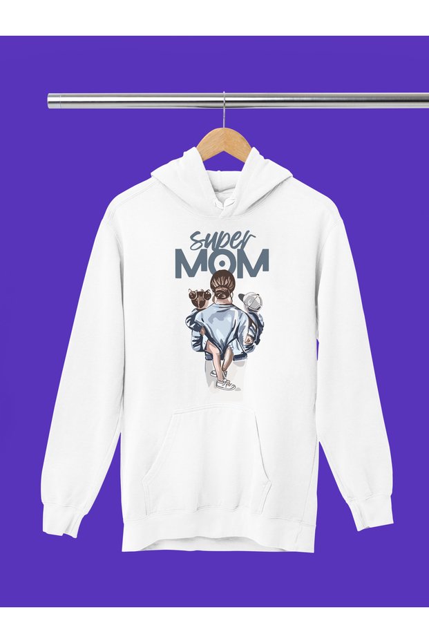 Super Mom Printed Cotton Long Sleeve Ribbed 3-Ply Hooded Sweatshirt