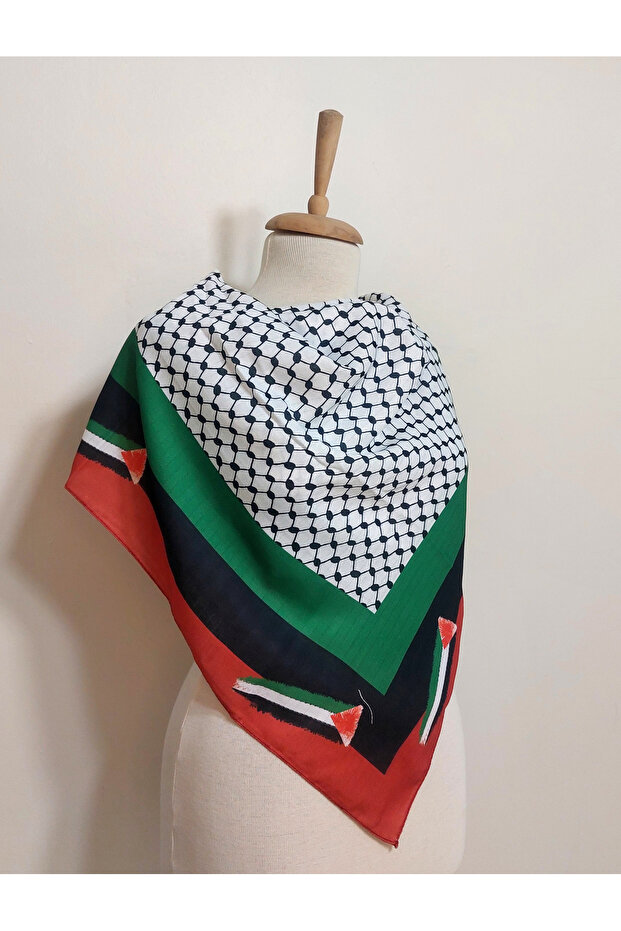 Women Men Pashmina Palestine Black Keffiyeh Model Square Pashmina 100 X 100 Cm-Ayn2408