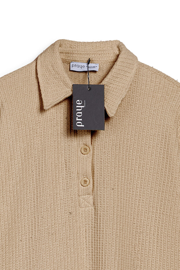 Yırtmaçlı Uzun Örme Elbise Bej - 3