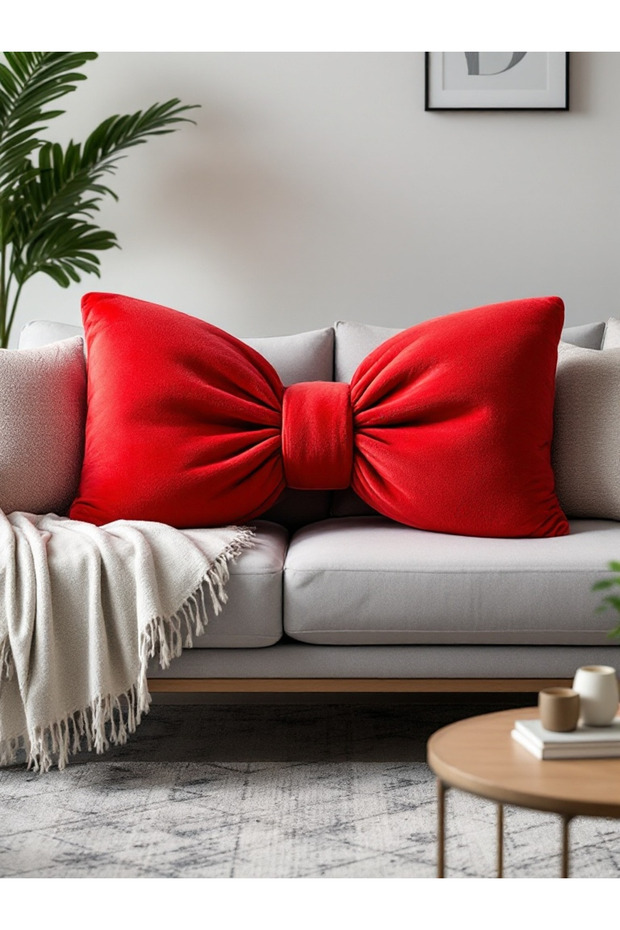 Bowknot Appearance XXL Pillow Filled with Plush Fabric Bowknot Ribbon Gift Pillow Cushion Pillow