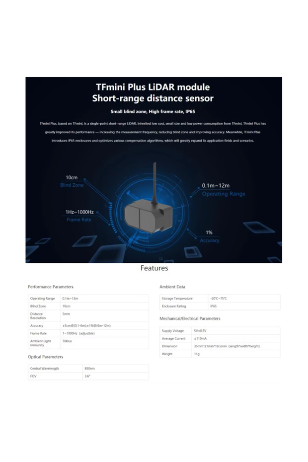 Benewake TF Mini-Plus Lidar Laser Range Sensor Module TOF Distance Ranging Sensor Interface UART I2C - 4