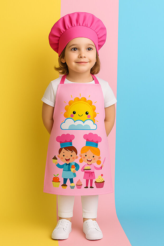 Ays Home Pink Hat Girl's Apron Set (1 Apron 1 Hat)